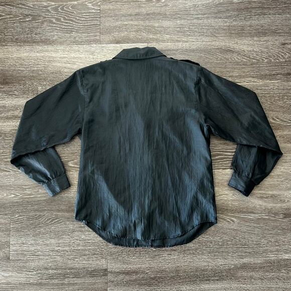 Vintage DVF Black Utility Blouse Size 10 Petite Button Down Top Y2K Minimalist - Picture 3 of 16